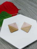Wood and Pale Pink Resin Colourful Studs - Square 20 mm x 20 mm - Ameli Jewellery Studio