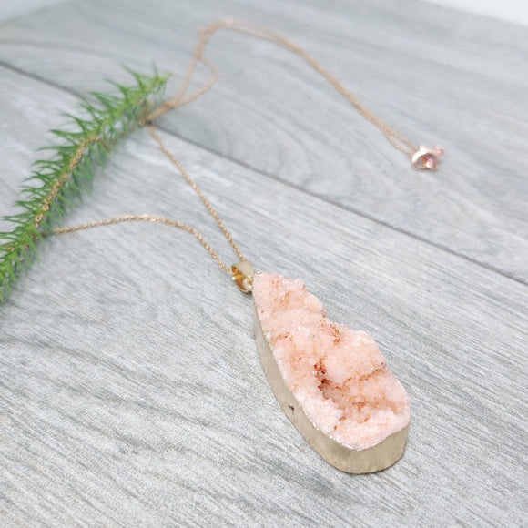 Druzy Teardrop Pendant Gold or Rose Gold Stainless Steel (28 inches), [Product_type] - Ameli Jewellery Studio