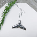 Patterned Whale Tail Stainless Steel Pendant Necklace - Ameli Jewellery Studio