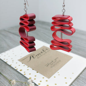 Quilled Paper Dangle Earrings (Maroon and Red Squiggle) - Ameli Jewellery Studio