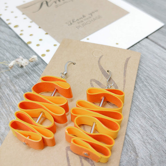 Quilled Paper Dangle Earrings (Bright Orange and Tangerine Squiggle) - Ameli Jewellery Studio