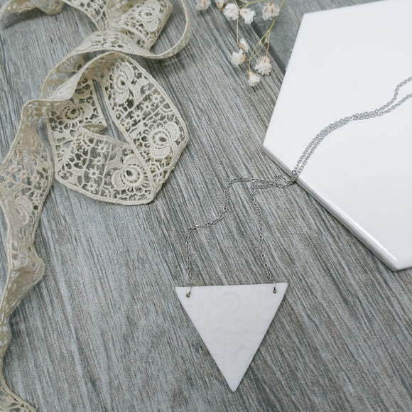 Pure White Triangle Porcelain Polar Ice Necklace - Stainless Steel Fine Chain Necklace - Ameli Jewellery Studio