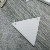 Pure White Triangle Porcelain Polar Ice Necklace - Stainless Steel Fine Chain Necklace - Ameli Jewellery Studio