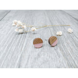 Wood and Baby Pink Resin Colourful Stud Earrings- Round