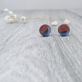 Wood and Violet Resin Colourful Stud Earrings - Round