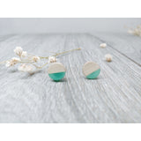 Wood and Aquamarine Resin Colourful Stud Earrings - Round, [Product_type] - Ameli Jewellery Studio