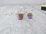 Wood and Lilac Resin Colourful Stud Earrings - Round
