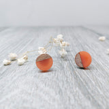 Wood and Tangerine Resin Colourful Stud Earrings - Round