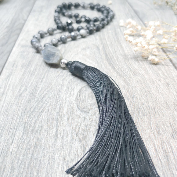 Mala Style Agate and Labradorite With Tassel 29.5