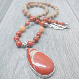 Mala Red Jasper Pendant and Picture Jasper 29.5" Necklace, [Product_type] - Ameli Jewellery Studio