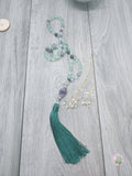 Mala Style Fluorite and Amethyst and Hematite With Tassel 29.5" Necklace, [Product_type] - Ameli Jewellery Studio