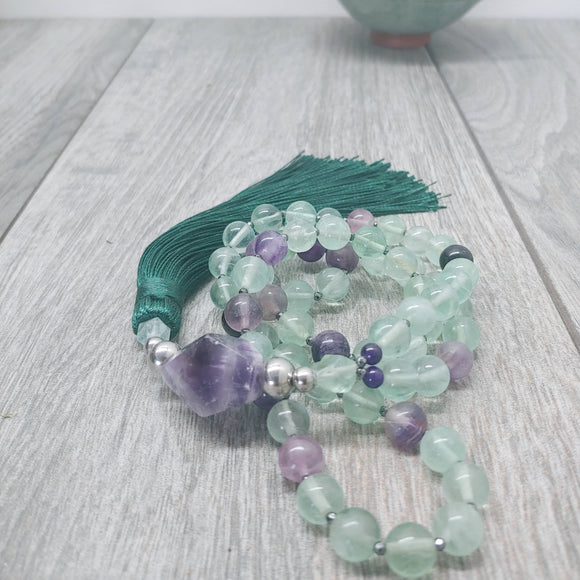 Mala Style Fluorite and Amethyst and Hematite With Tassel 29.5