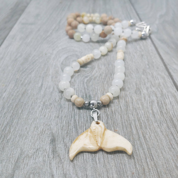 Mala Style Jade and Picture Jasper With Whale Tail 29.5