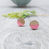 Wood and Bubblegum Resin Colourful Stud Earrings - Round