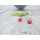 Wood and Hot Pink Resin Colourful Stud Earrings - Round, [Product_type] - Ameli Jewellery Studio