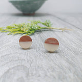 Wood and Cream Resin Colourful Stud Earrings - Round