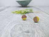Wood and Yellow Resin Colourful Stud Earrings - Round
