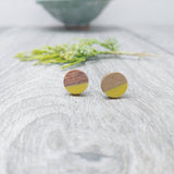 Wood and Yellow Resin Colourful Stud Earrings - Round