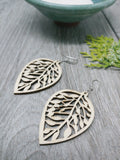Wooden Leaf Earrings - Dangle Wood Leaf Vein
