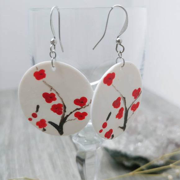 Hand-Painted Cherry Blossom Earrings