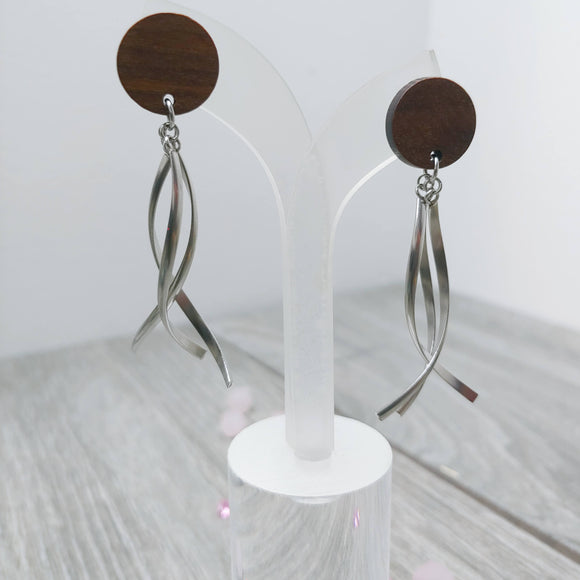 Wood and Steel Dangle Earrings (Jellyfish Earrings)