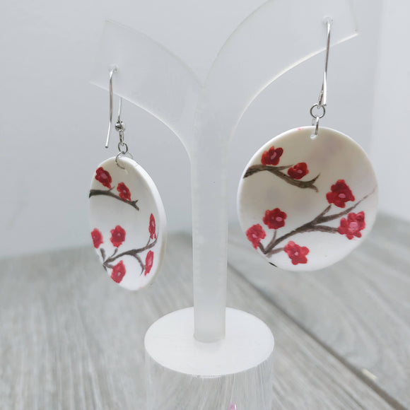 Hand Painted Concave Cherry Blossom Double Sided Earrings, Sakura Earrings