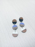 Wood and Multicolour Resin Circle Trio Dangle Earrings