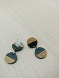 Wood and Black Resin Circle Duo Dangle Earrings