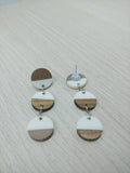 Wood and White Resin Circle Trio Dangle Earrings