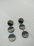 Wood and Black Resin Circle Trio Dangle Earrings
