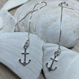 Sterling Silver Anchor Dangle Pull Through Box Chain (Threader Earrings)