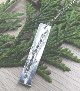 Silver Pendant Necklace, Pressed Cedar Slither Fine Silver (.999) Sterling Silver Chain