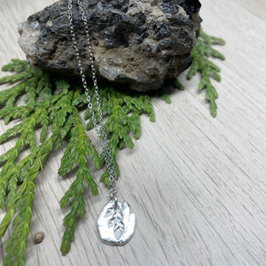 Oval Cedar Pendant in Silver, Silver Necklace Oval Cedar, Token Pendant Fine Silver (.999) Necklace with Sterling Silver Chain