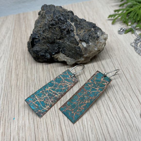 Copper Patina (Vertigris) Earrings with Sterling Silver Fish Hooks