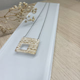 Gilded White Square with Window Porcelain Polar Ice Necklace - Stainless Steel Fine Chain Necklace