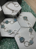 Hexagonal Sterling Silver and Aquamarine Adjustable Necklace