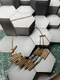 Bronze Devils Postpile Necklace with Aquamarine Gemstones