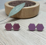 Hexagonal Wood Stud Lilac Laquered Earrings (matte or metalic)