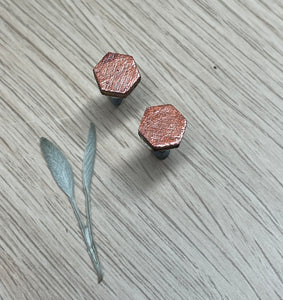 Hexagonal Wood Stud Bronze Laquered Earrings