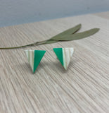 Triangle Wood and Leaf Green Resin Colourful Stud Earrings