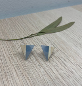 Triangle Wood and Smoke Blue Resin Colourful Stud Earrings