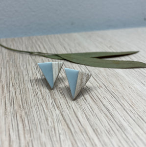 Triangle Wood and Grey Resin Colourful Stud Earrings