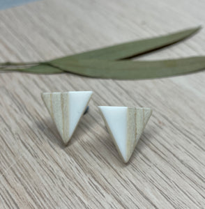 Triangle Wood and White Resin Colourful Stud Earrings