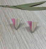 Triangle Wood and Baby Pink Resin Colourful Stud Earrings