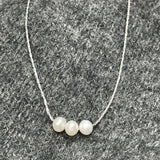 Natural Pearl Trio Gemstone Necklace on 16 inch Sterling Silver Coreana Chain