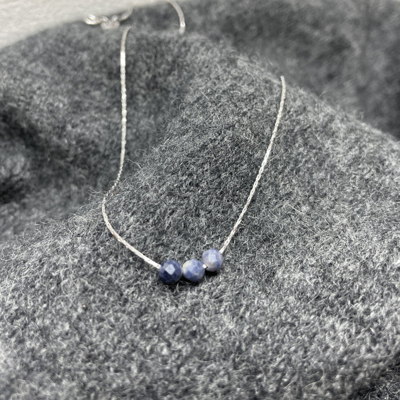 Sapphire Trio Gemstone Necklace on 16 inch Coreana Chain