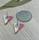 Triangle Wood and Aquamarine Resin Colourful Stud Earrings